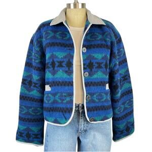 Vintage Anne-Gee Southwestern Aztec Print Collared Button Down Jacket (Sz S)